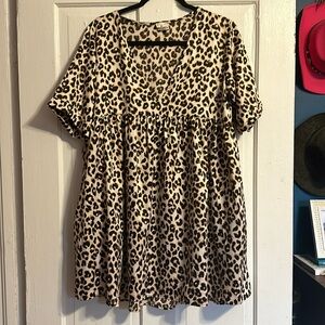 Satin babydoll leopard print dress